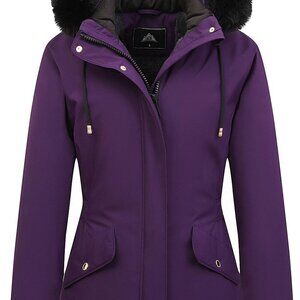 Women's Long Down Parka with Detachable Hood, Fleece Lined Winter Jacket